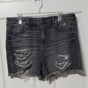 American Eagle Hi Rise Distressed Raw Hem Shorts